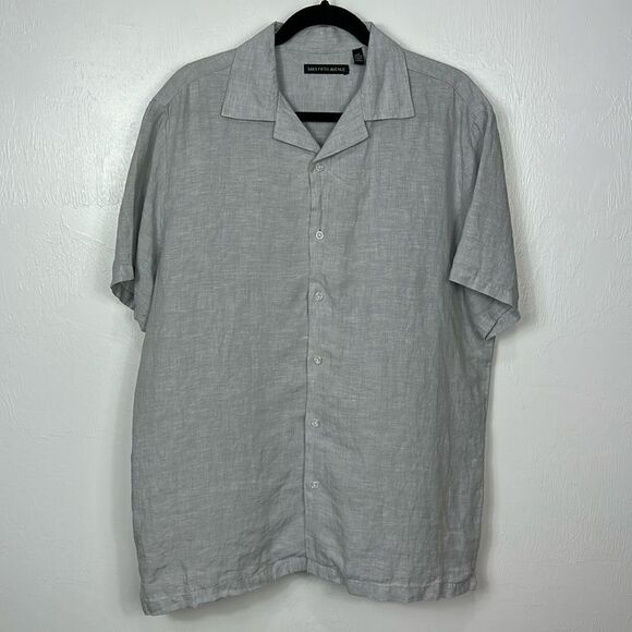 Saks Fifth Avenue Linen Gray Short Sleeve Button Down Shirt Size L - Picture 2 of 8